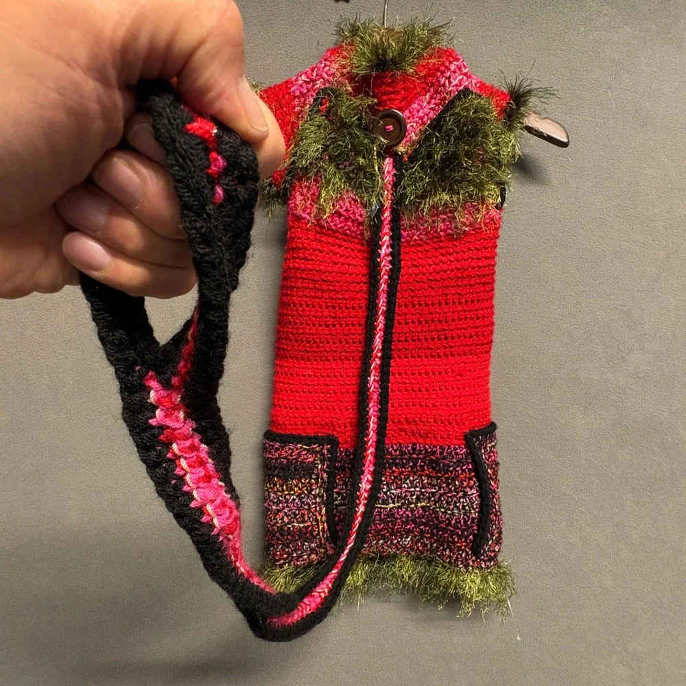 The Cottage Dog Crochet Sweater Large Red Pink Excellent Handmade Pet Vest